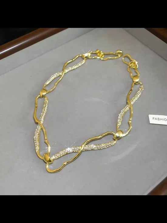 Gold and Silver Twisted Pavé Link Necklace - Picture 2 of 6